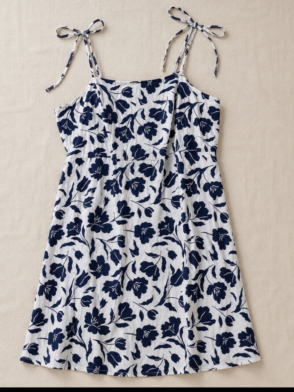 Old Navy Floral Tie Strap Mini Dress 3X Navy White Linen Sleeveless Cottagecore